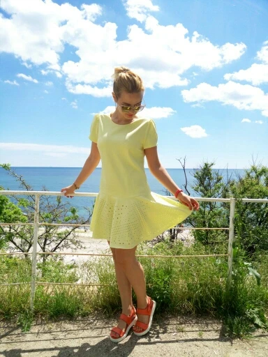 OSA Summer 2015 slim Pleated patry dresses women Spring new arrivals Vintage Midi Sleeve O-neck yellow vestido de festa SL506047