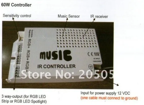 IR Music Controller Sound Sensitive LED control 9 Channels for LED Strip RGB Color Changing Input 60W DC 12V controller