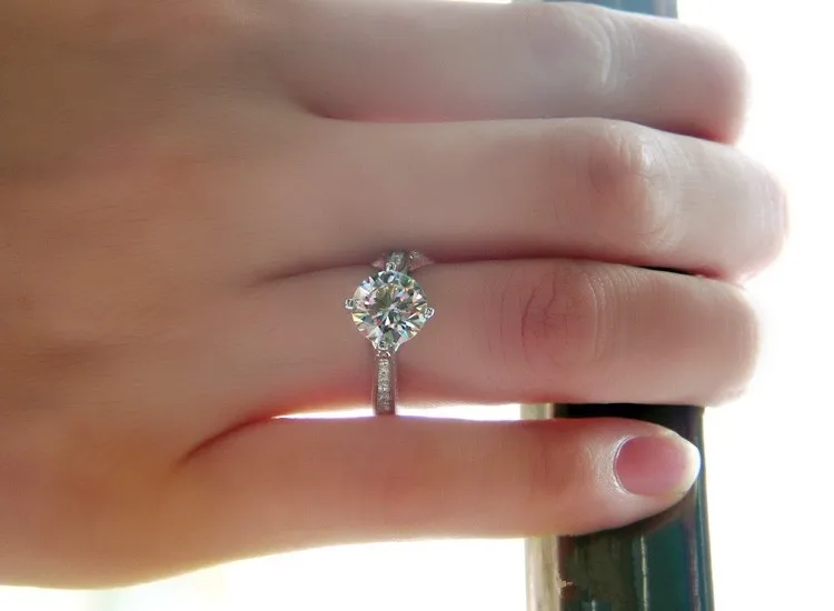 Fiewdance потрясающий 2Ct круглый вырез палец кольцо из натуральной кольцо из стерлингового серебра 925 для леди повседневные ювелирные изделия