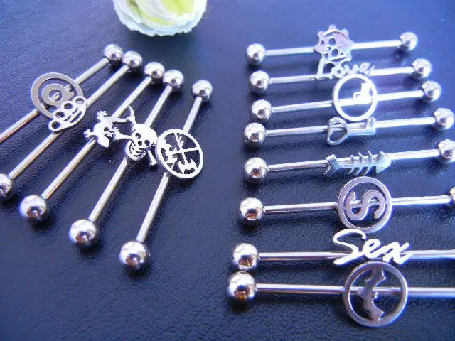 316L Lot 50pcs Free Shippment 14g Industrial Ear Barbells body jewelry body piercing jewelry