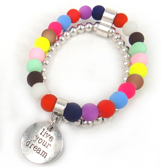 Новое поступление, античное серебро с надписью «Live Your Drearm Charm», винтажные многоцветные стеклянные бусины, растягивающийся браслет