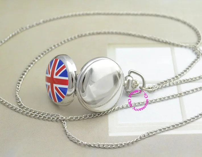 Оптовая продажа английский Англия Великобритании Флаг Великобритании карманные часы женские девушка серебряное ожерелье antibrittle эмаль