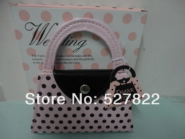 2013 New Hot Sale 10setlot Pink Polka Purse manicure set pedicure,wedding favor and gift Free Shipping 3.JPG