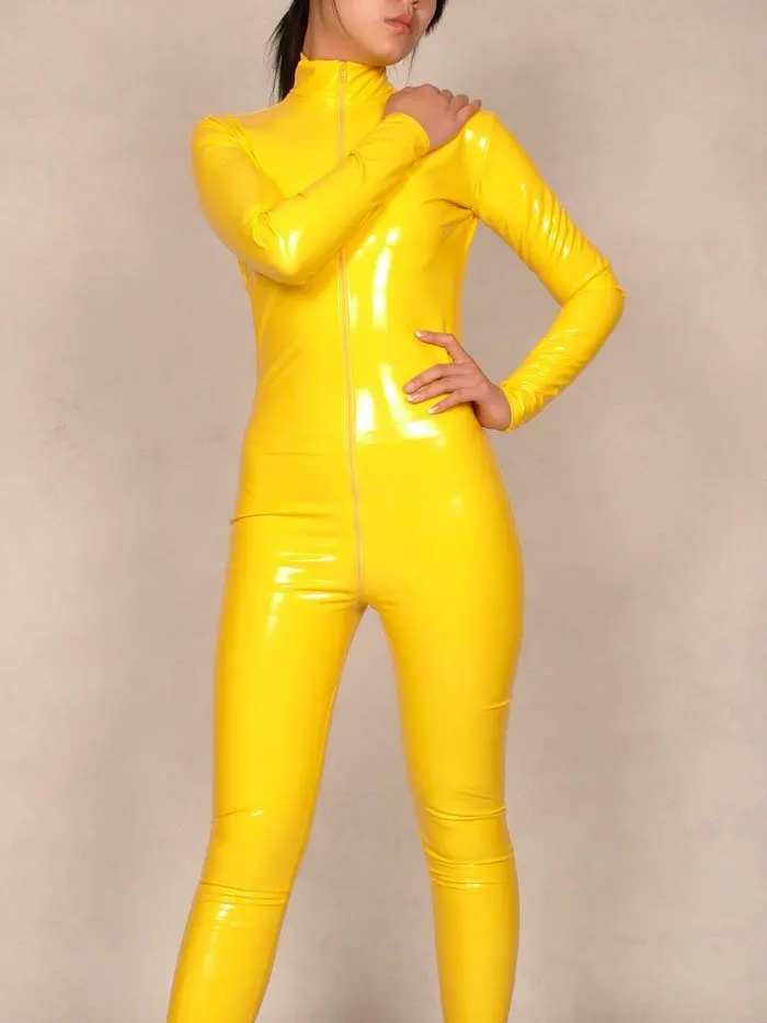 Женские ПВХ боди Зентаи костюм желтый комбинезон костюм нарядное платье S-XXL B040