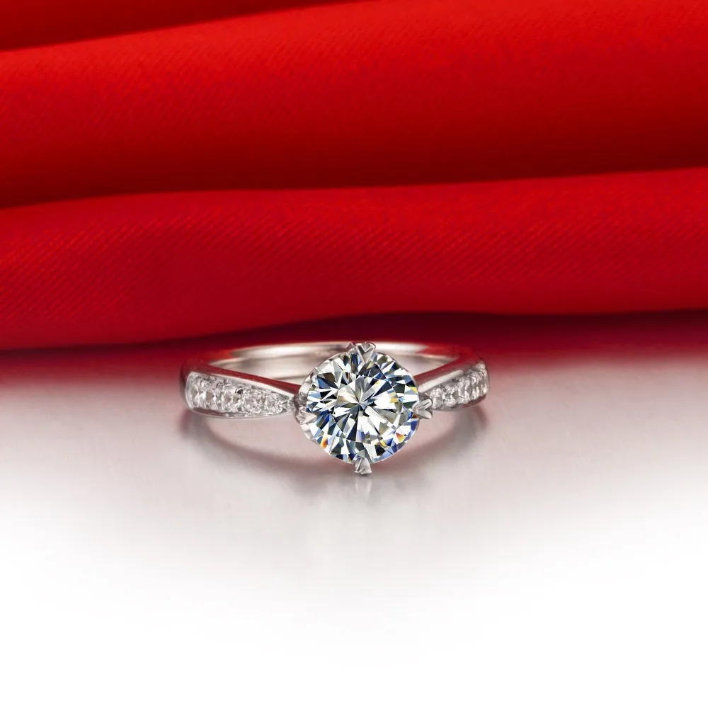 Романтические Драгоценности Тест Положительный 1Ct Твердое 14 K белое золото кольцо с зубцами сердце ювелирные изделия Moissanite АЛМАЗНОЕ КОЛЬЦО ОБРУЧАЛЬНОЕ для невесты