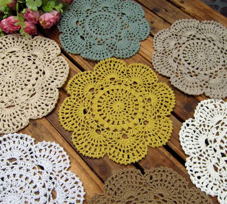 Хлопок Hand Made Красочные Салфетка коврики крючком коврик, чашки площадку, coaster 20x20 см круглый 20 шт./лот