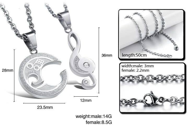 Влюбленных нержавеющей стали Цепочки и ожерелья Головоломки Музыка Примечание подвесное ожерелье уникальный дизайн GX823