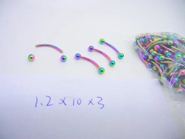LOT100pcs Free Shippment Body Piercing Jewelry - Eyebrow Tragus Bar Piercing Curved Rainbow Color