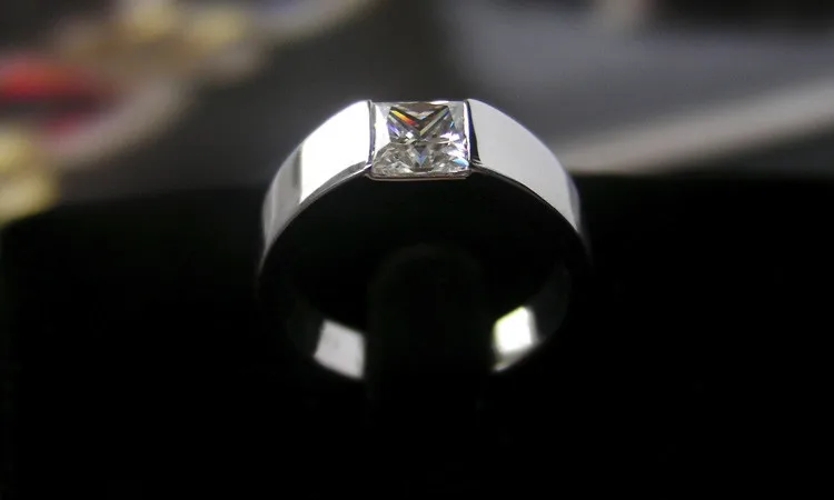 Твердые 18 K кольца с муассанитом пара 1CT принцесса бриллиантовое кольцо для мужчин 0.5CT обручальное кольцо для женщин принцесса белое золото пара колец