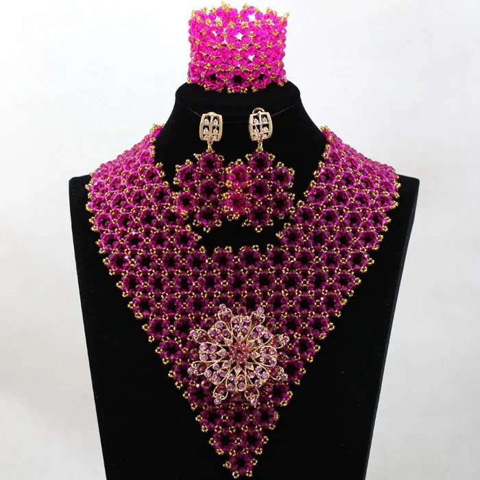 Simple Silver Crystal Party Statement Jewelry Set Chunky Bib Wedding Nigerian Jewelry Set Lady Birthday Gift Free shipping WD038 - Окраска металла: 16