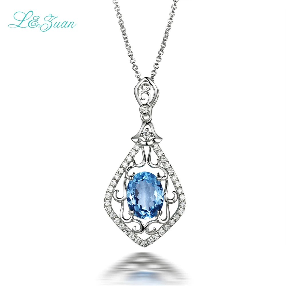 

l&zuan 925 Silver Topaz woman Pendant Trendy Hollow 2.26ct Natural Blue Gemstones Fine Jewelry Necklace Christmas gift