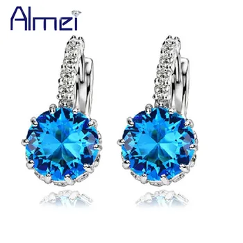 

Almei 8 Colors Women Stud Earrings Silver Color Black Jewelry Crystal Earring Girls Pink Blue Purple Zircon Brincos Aretes DML49