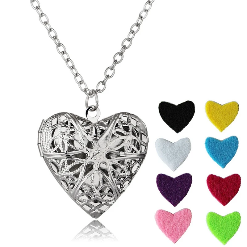

Hollow Heart Memory Photo Antique Vintage Luminous Necklace Women Aromatherapy Essential Oil Chain Necklace