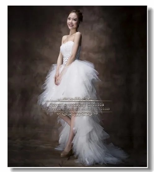high low Feathers Wedding Dresses White