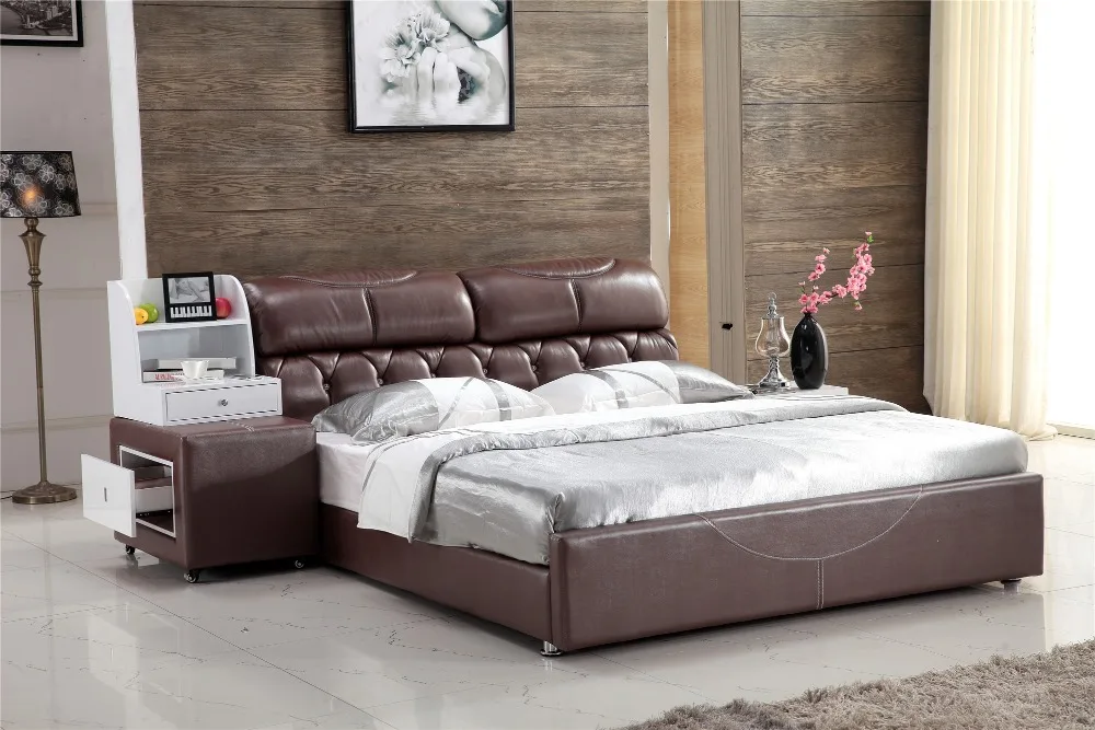 storage modern top grain genuine leather bed dark color 0414 810in Beds from Furniture on