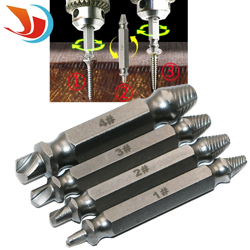 4pcs Steel Broken Speed Out Damaged Screw Extractor Drill Bit Grip