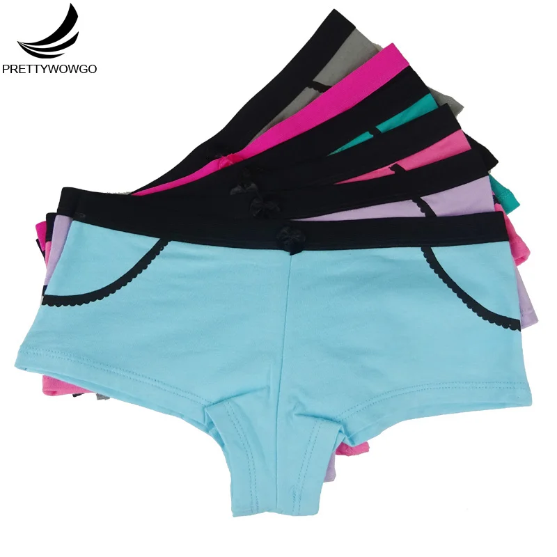 

Prettywowgo 5pcs/lot Wholesale 2019 Cotton 6 Candy Color Women's Boyshorts Women Panties 6985