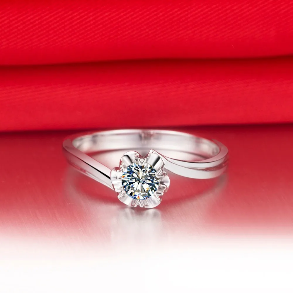 Цельное кольцо из белого золота с лепестками, Дизайн 18 К, кольцо из муасанита с бриллиантами, 0,23ct, протестированное, реальное, обручальное, женское, белое золото, ювелирное изделие