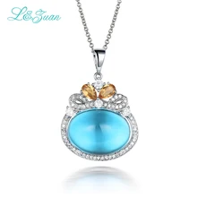 Я и Цзуань стерлингового серебра 925 Натуральный топаз кулон Цепочки и ожерелья для Для женщин синий камень Ювелирные украшения свадьбы Валентин подарок ожерелье