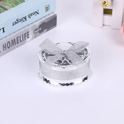 Золотые и серебряные Креативные Свадебные и праздничные пластиковые коробки для конфет, изысканные свадебные и вечерние коробки для подарков, круглые коробки с бантом - Цвет: silver