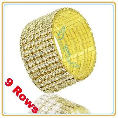 9 ряда Rhinestone браслет кристалл натяжные золотой браслет теннис Бесплатная доставка