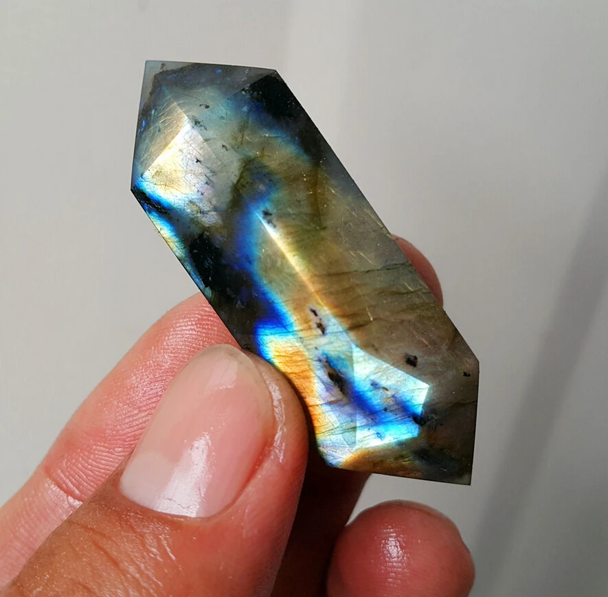 

HOT 27g Natural labradorite QUARTZ CRYSTAL DT WAND POINT HEALING