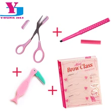 2016 New Eyebrow Trimmer Waterproof Pencil Stencils Scissors Knife Shaving Eye Make Up Tools Cosmetic 1 Sets=4Pcs Eyebrow Kits