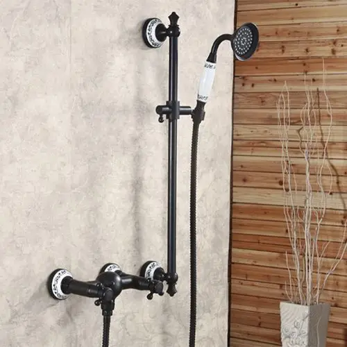 Oil Rubbed Bronze C Настенный античный латунный Бронзовый Матовый кран для ванной с ручным душа для ванной комнаты Смесители для душа torneiras - Цвет: Oil Rubbed Bronze C
