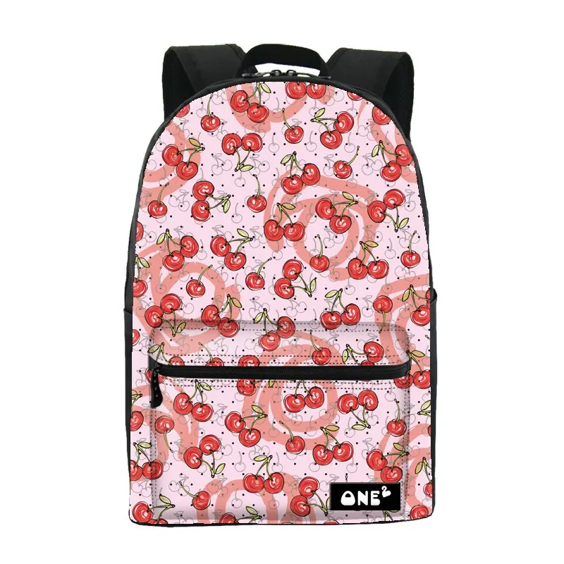 2016 ONE2 Design sweet cherry pattern printing stylish waterproof backpack nylon of school bag and backpack