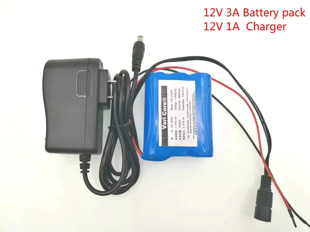 VariCore большая емкость 12В 12Ач 18650 Защитная плата для литиевых батарей 12,6 в 10000ма емкость постоянного тока: 5,5*2,1 мм+ 12,6 в 3 а зарядное устройство