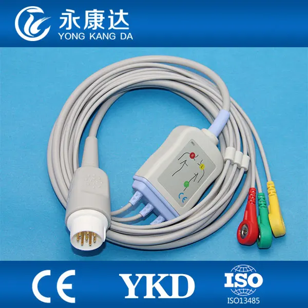 Совместим с одним ЭКГ-кабелем HP M1723B 8 контактов Snap IEC 3-проводным |