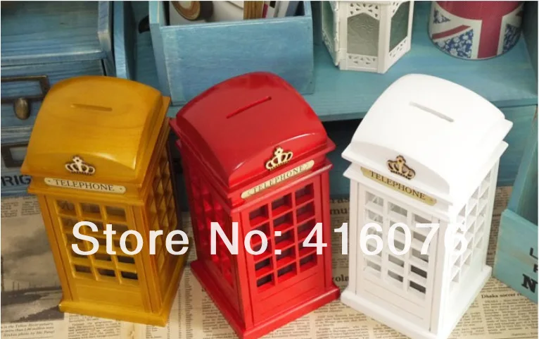 Винтаж Стиль деревянный Money Bank UK Postbox Форма монета Saver смешанный Цвет украшения дома Творческий подарок s2024
