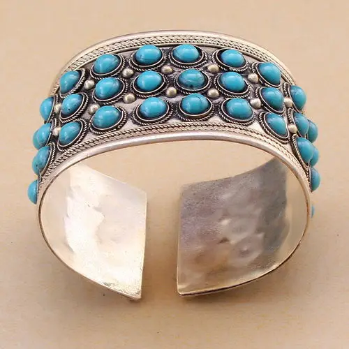 Горячая мода камень Бусины из говлита больше bling бисером инкрустация тибетский серебряный браслет манжета качество регулируемые вечерние подарок& 6YB00034