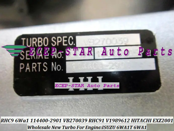 RHC91 114400-2901 114400-2902 VA270074 VD270074 VI98 Turbo для экскаватора HITACHI EXZ200-1 EX200-1 для ISUZU 6WA1T 6WA1 ГТС