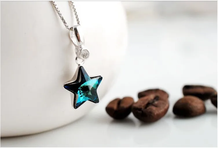 GVBORI Симпатичные Blue Star 925 Щепка Звезда Цепочки и ожерелья подвеска Для женщин ювелирные изделия партия Модные украшения звезды кулон