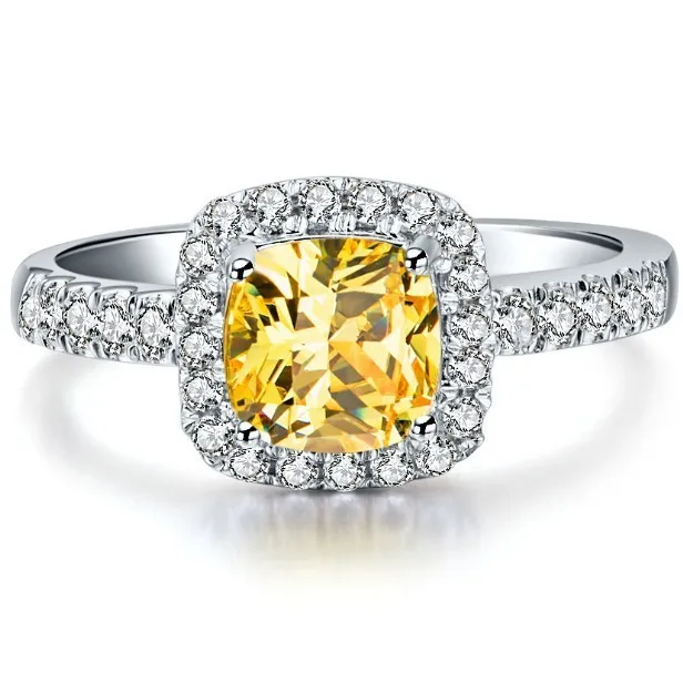 Девушка любовь Best 3ct Подушки Форма желтый 3ct синтетических алмазов женский брак Кольцо твердого 14 карат белого золота будет длиться навсегда