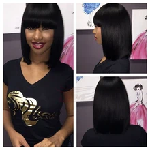 Silk Straight 7A Brazilian Full Lace Bob Wigs With Bangs Short Lace Front Human Hair Wigs Top Quality For African American Women