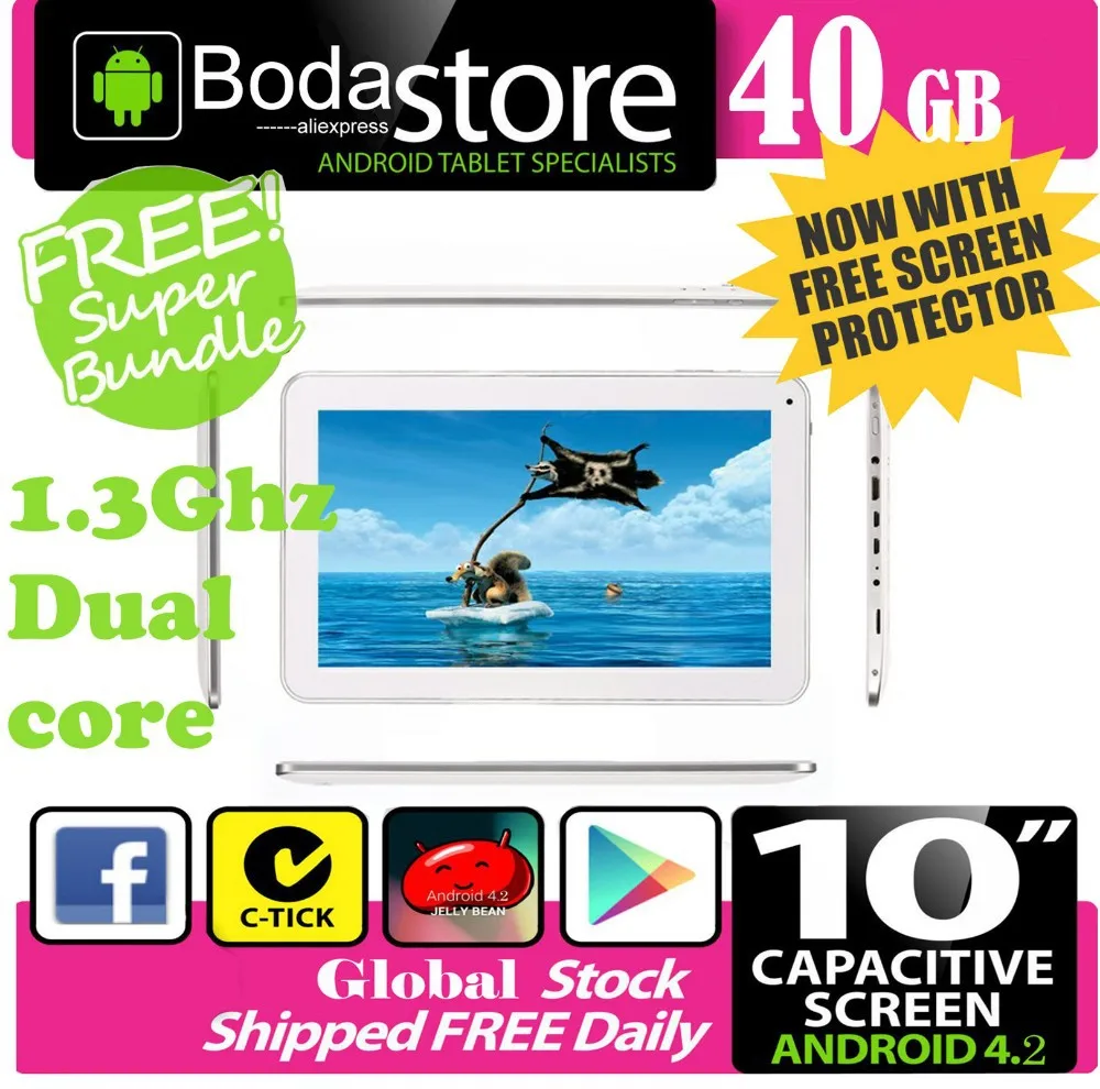 10," дюймовый 40 ГБ Boda GOOGLE ANDROID Jelly Bean 4,2 планшетный ПК емкостный экран E READER PAD TAB комплект 32 Гб TF карта