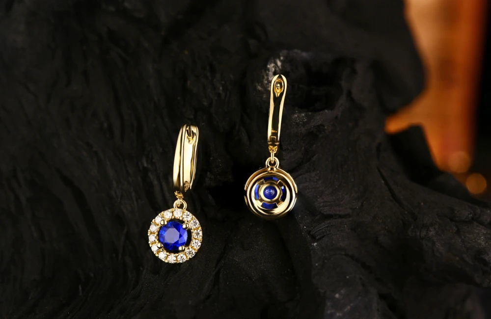 Unplated 14 K золото натуральный 0.83ct сапфиры& 0.28ct натуральные серьги с бриллиантами Caimao ювелирные изделия