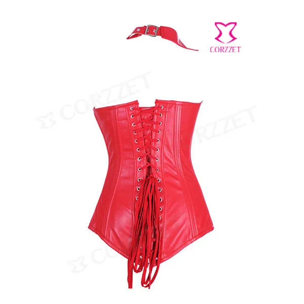 Костюм из искусственной кожи Collared готический корсет, стимпанк плюс размер Бюстье сталь Boned длинная линия корсет для коррекции линии талии и бюстье