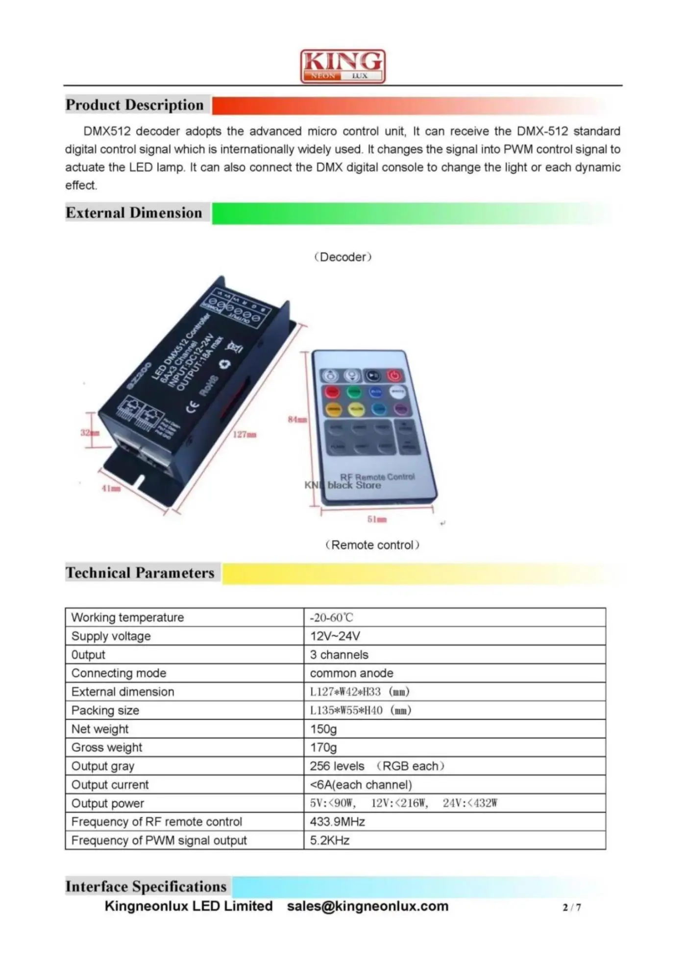 RGB Led DMX512 декодер с 20key RF пульт дистанционного управления, DC12-24V 6A* 3 канала