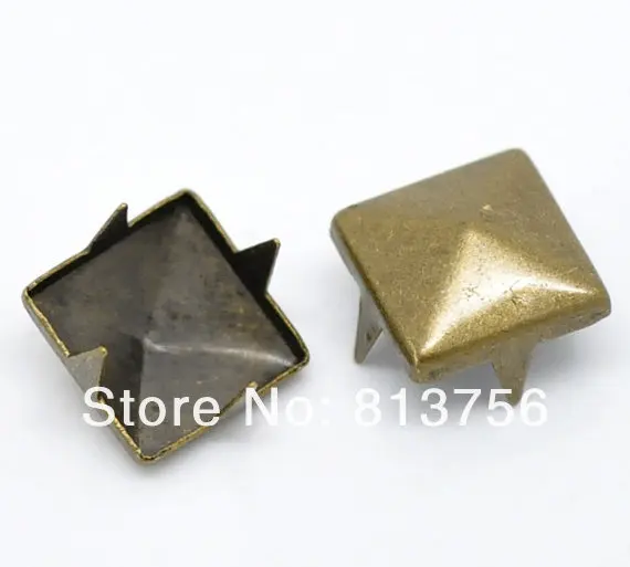 1000 Античная бронзовая конусная запонка заклепка шипы-9 мм(3/")-квадратная пирамида-металл-4 ножки-заклепки шпильки шип