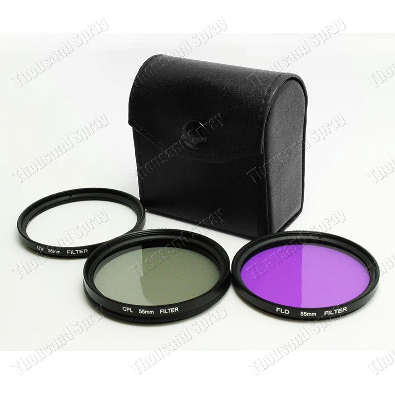100 шт 55 мм поляризационные CPL+ UV+ FLD камера фильтр Сумка для фотоаппарата Nikon D3100 D5000 D5100 D7000