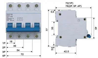 Shande миниатюрный автоматический выключатель DZ47-63/4 P 16A