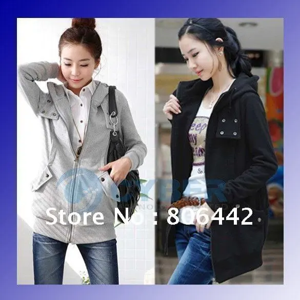 Womens Autumn Sweatshirts Hoodies Leopard Top Outerwear Parka Coats White/ Black Four Size free shipping