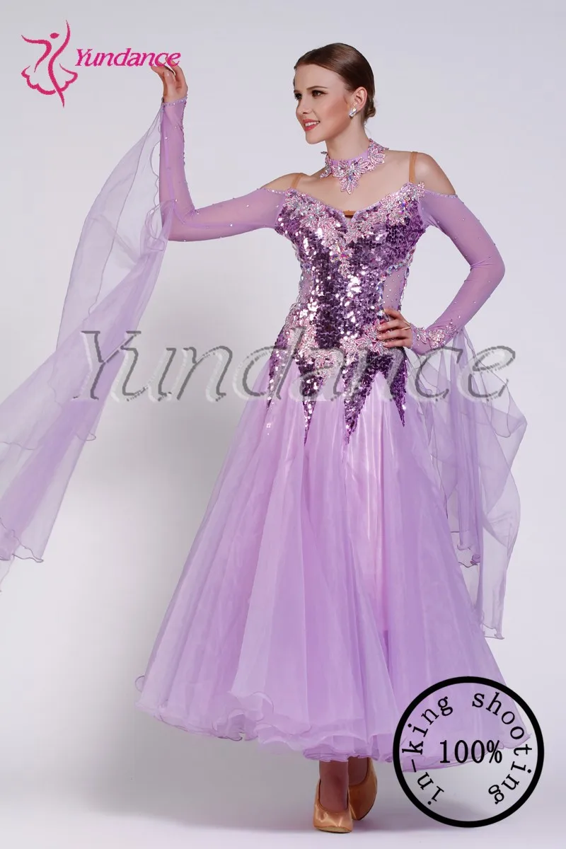 Новинка 2017 года Костюмы для бальных танцев платье для танцев Стандартный для дам в фиолетовый цвет для продажи b-10207
