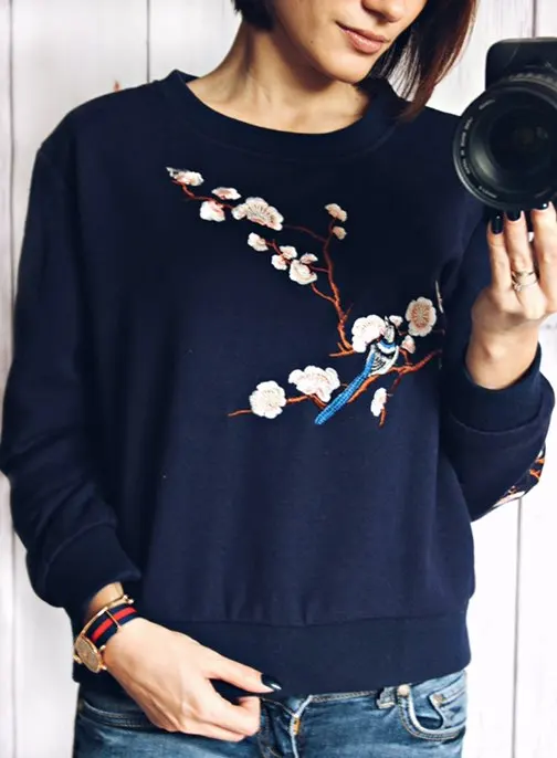 Синяя толстовка — свитшот с вышивкой в японском стиле с Алиэкспресс