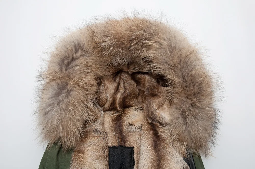 fakefur пальто зимняя куртка женские из меха енота парка с натуральным мехом на капюшоне вышивка Военная Униформа пальто