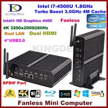 Лучшая цена Core i7 4500U/4560U Barebone мини-компьютер, Dual LAN, 2 * HDMI, USB3.0, 300 м WI-FI, оптический порт, HTPC
