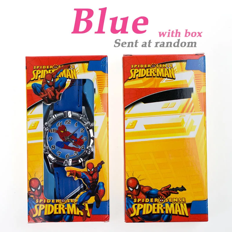 Spiderman Blue FD Горячая Мультфильм Принцесса Эльза шаблон детские часы с коробкой девушки кварцевые наручные часы повседневное кожаный ремешок Мальчик Дети подарки часы - Цвет: Spiderman Blue